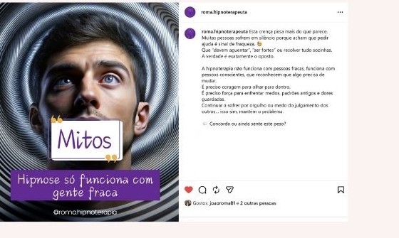 Publicação de Instagram criada para clínica de terapia