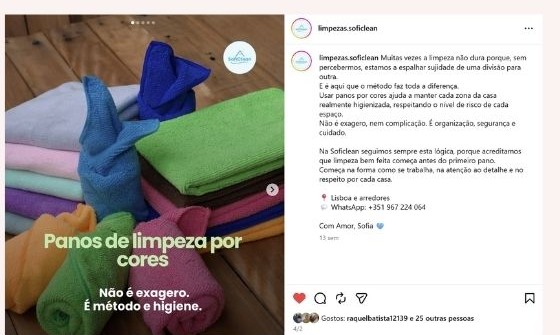Publicação de Instagram criada para empresa de limpezas