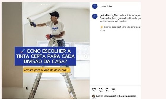 Publicação de Instagram criada para empresa de pinturas