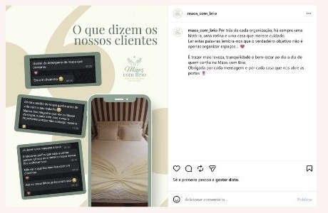 Publicação de Instagram criada para serviço de organização do lar
